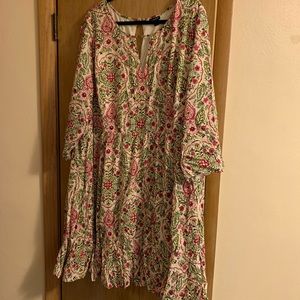 Floral Dress with 3/4 Sleeve and Keyhole Front
